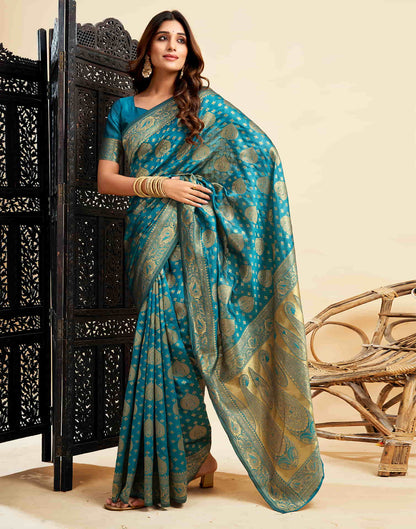 Teal Blue Banarasi Silk Woven Saree