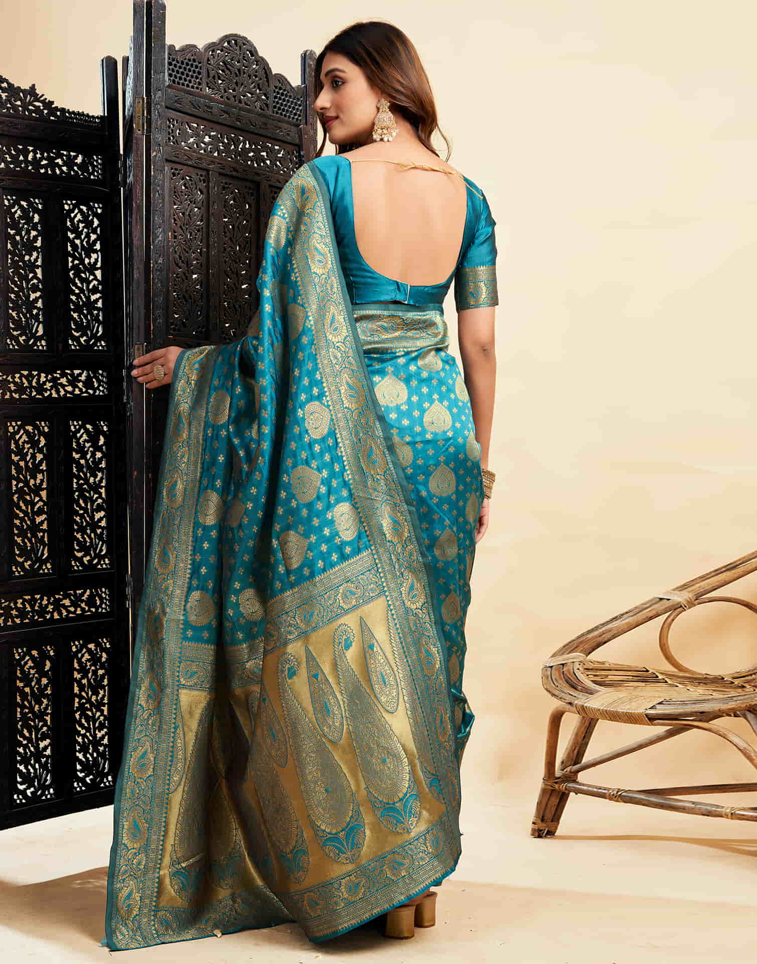 Teal Blue Banarasi Silk Woven Saree