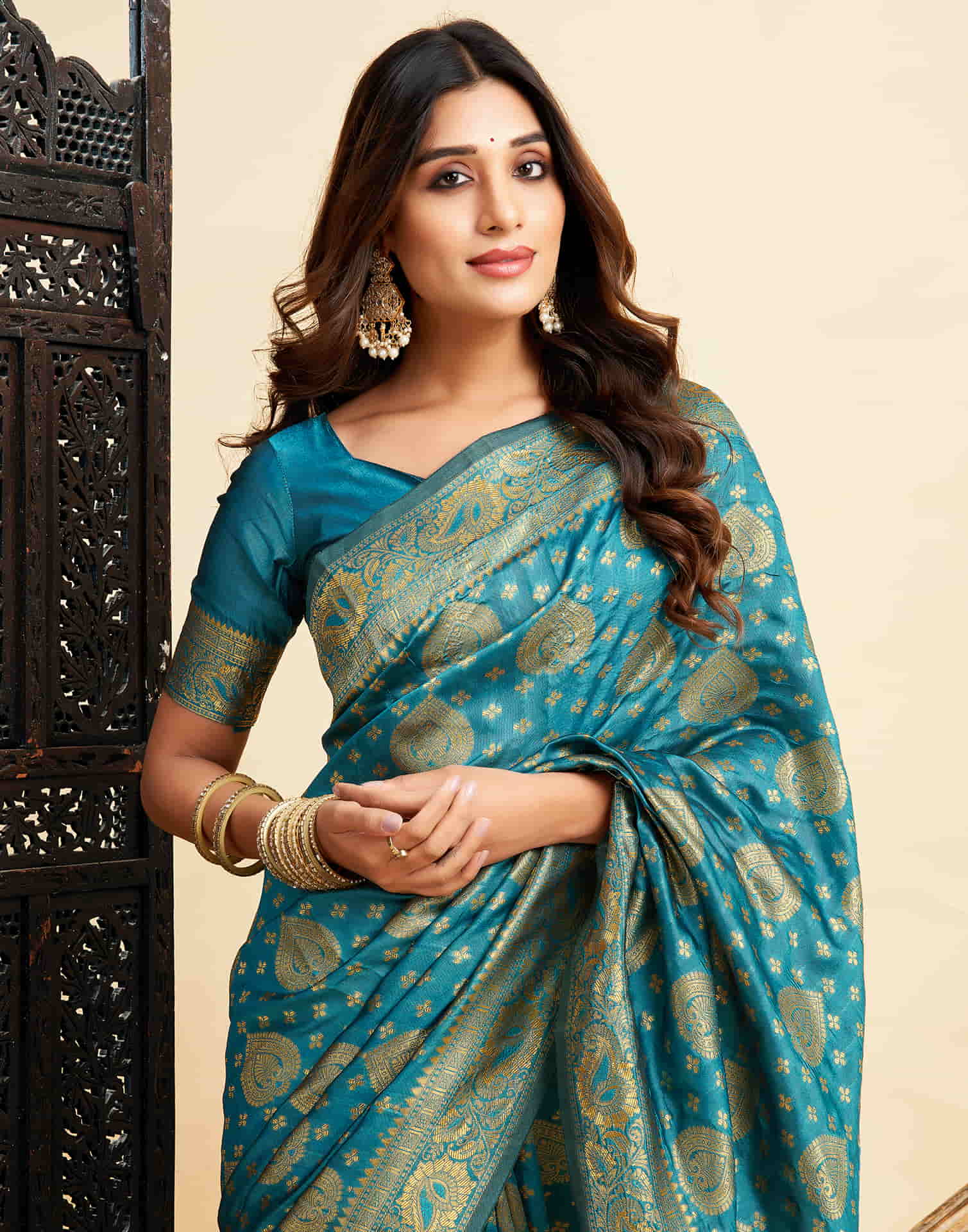 Teal Blue Banarasi Silk Woven Saree