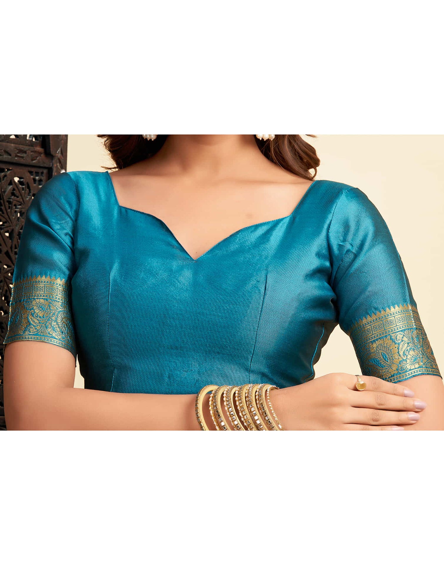 Teal Blue Banarasi Silk Woven Saree