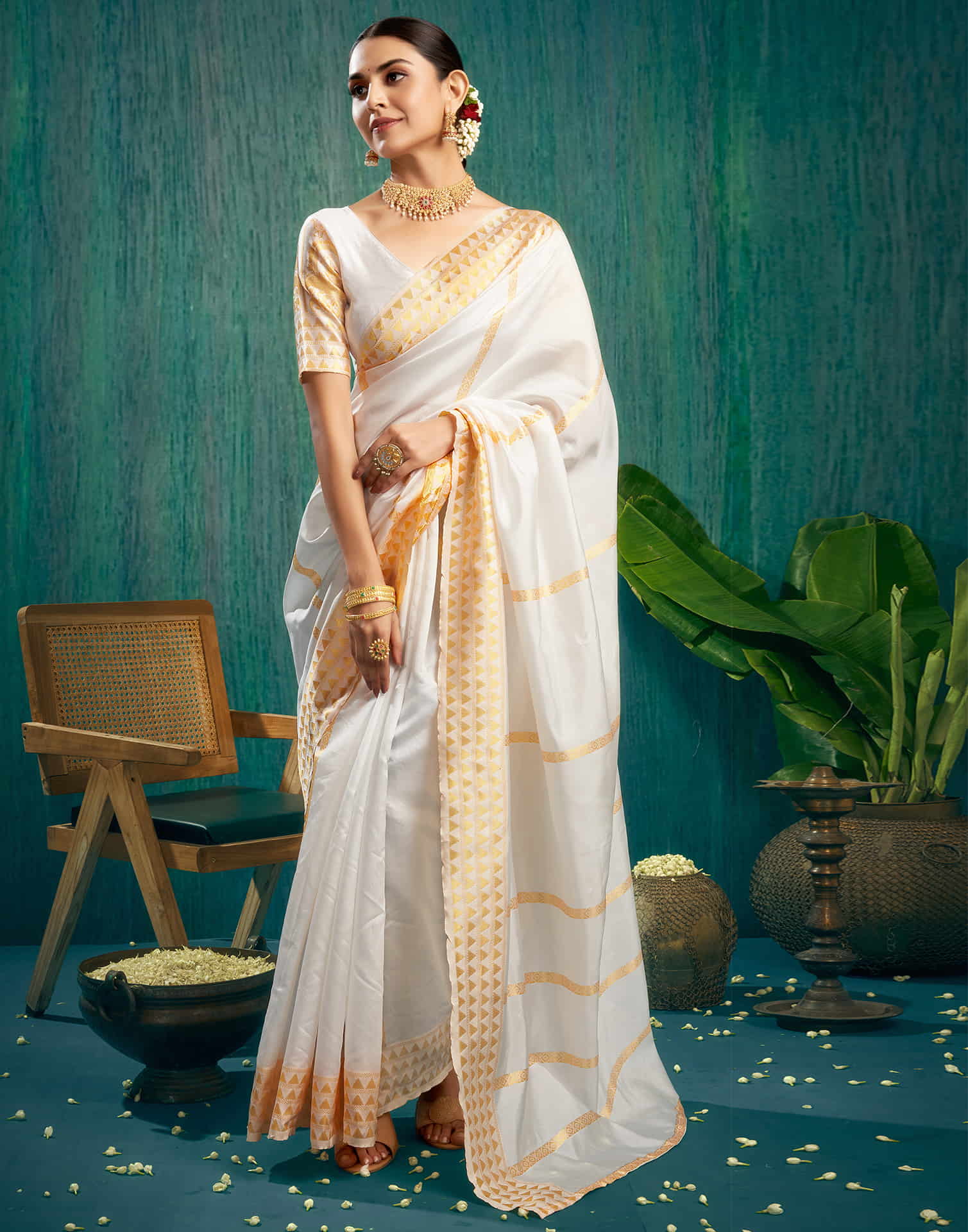 White Woven Kanjivaram Silk Saree