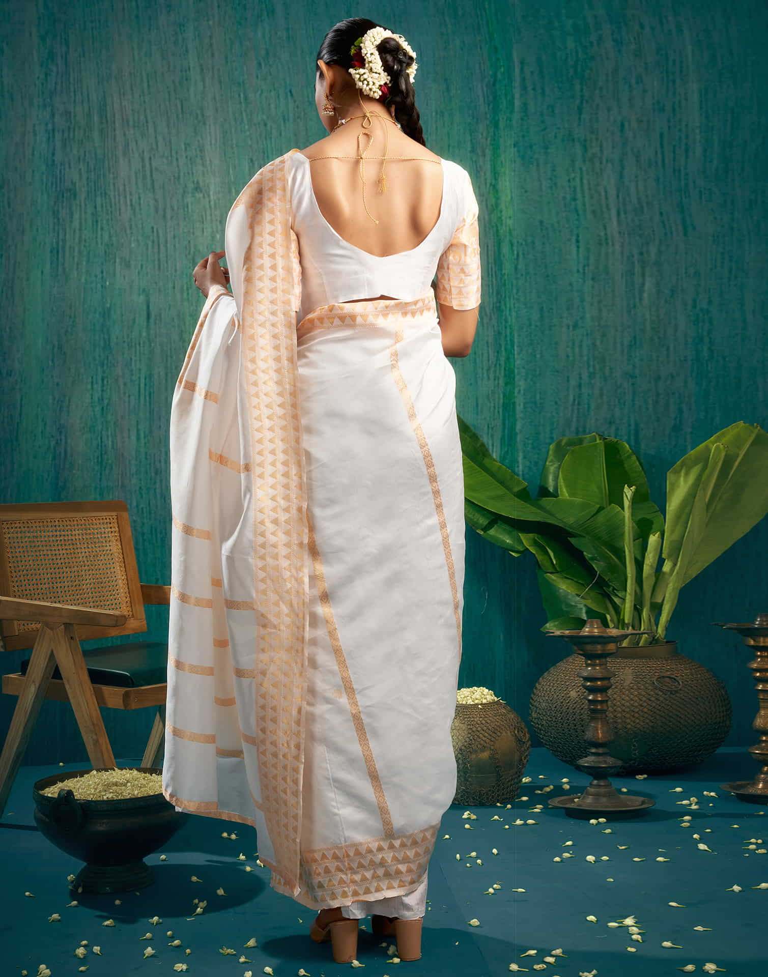 White Woven Kanjivaram Silk Saree