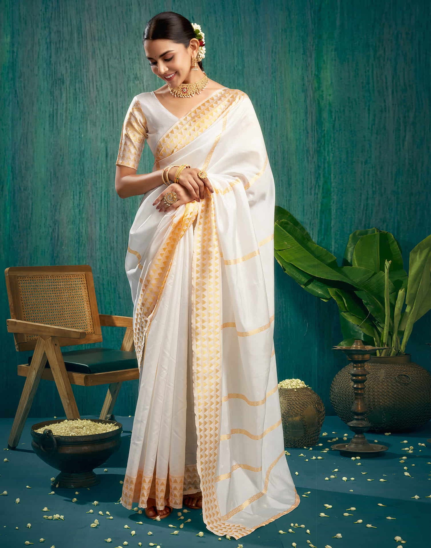 White Woven Kanjivaram Silk Saree