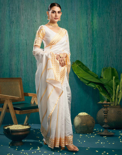 White Woven Kanjivaram Silk Saree