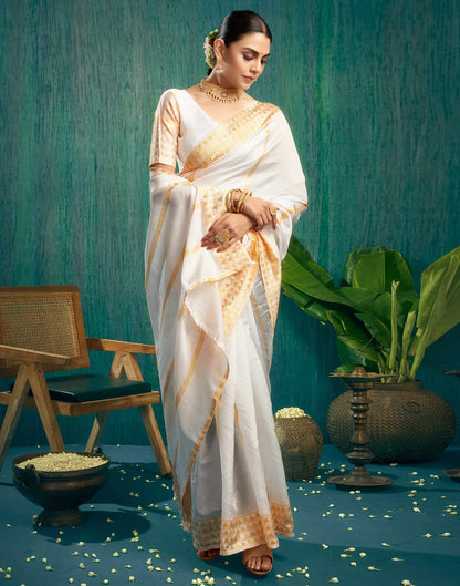 White Woven Kanjivaram Silk Saree