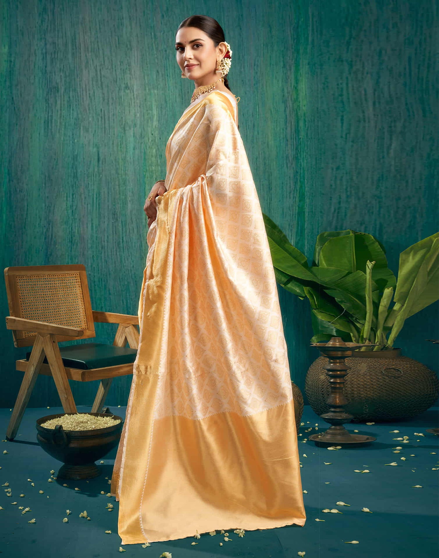 Cream Woven Kanjivaram Silk Saree