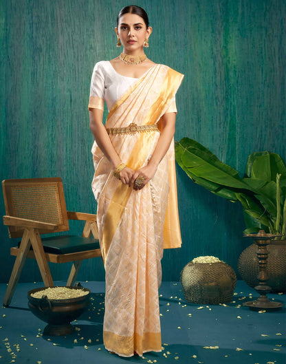 Cream Woven Kanjivaram Silk Saree