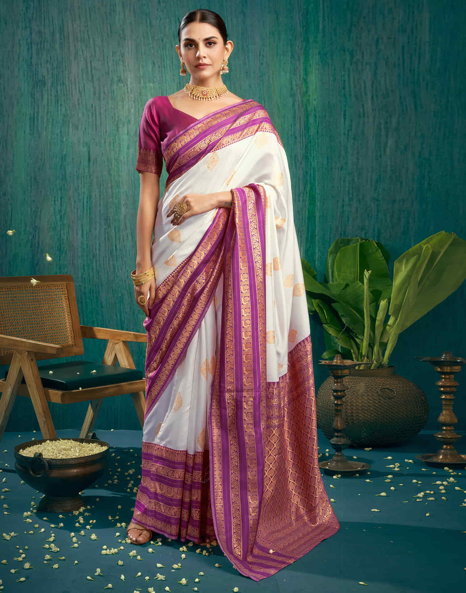 White Woven Kanjivaram Silk Saree