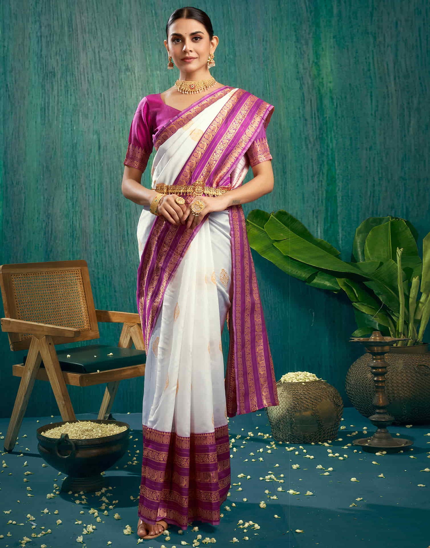 White Woven Kanjivaram Silk Saree