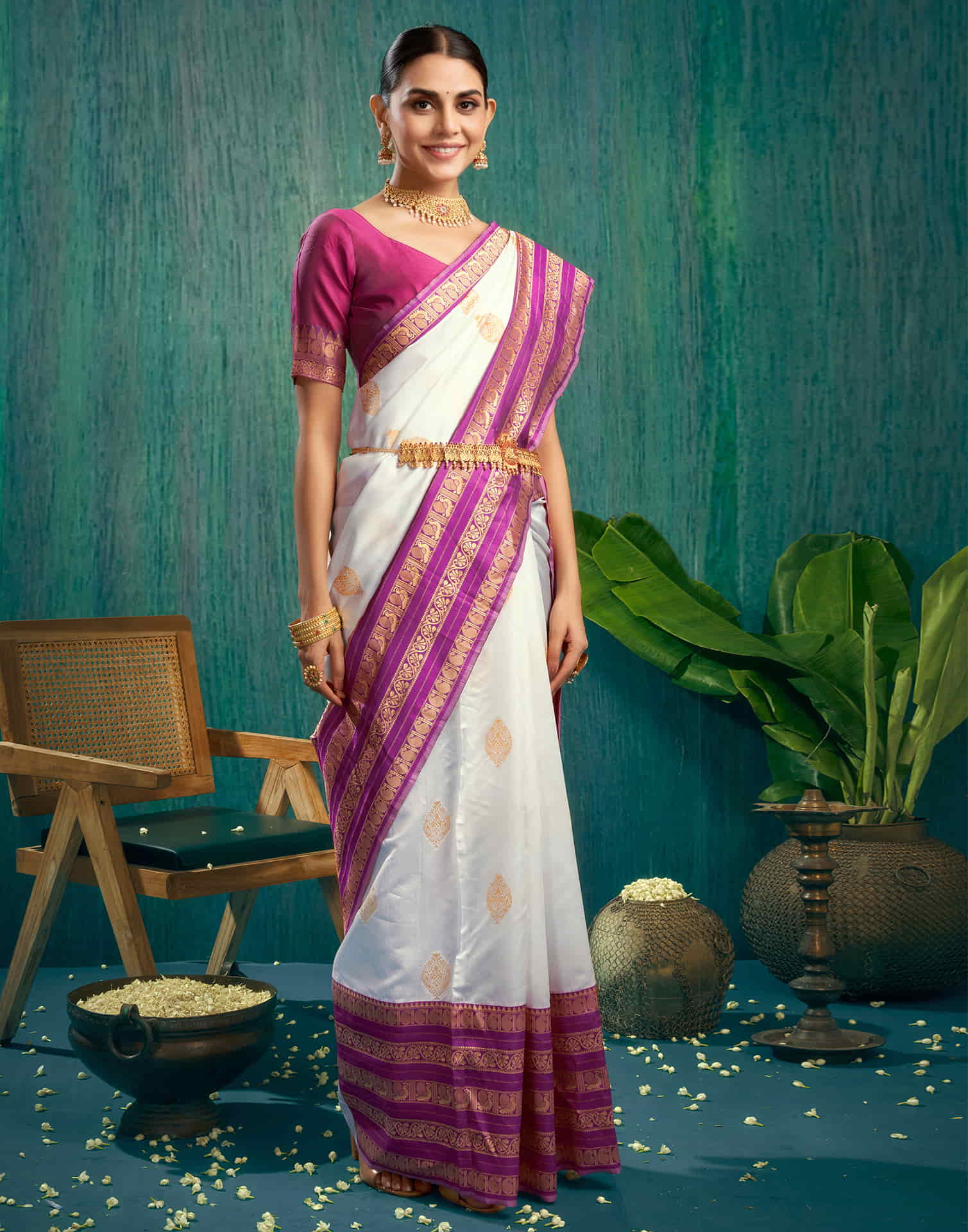 White Woven Kanjivaram Silk Saree