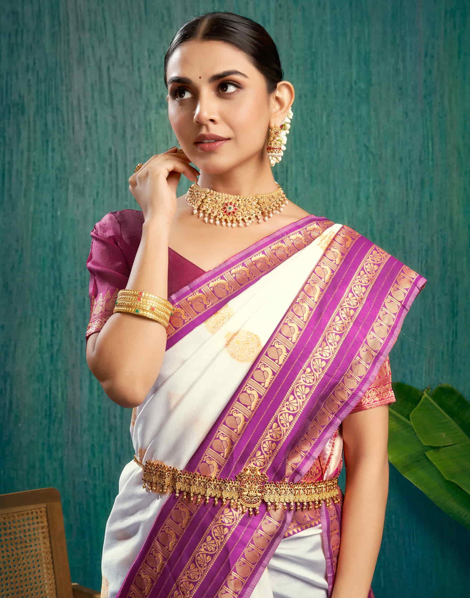 White Woven Kanjivaram Silk Saree