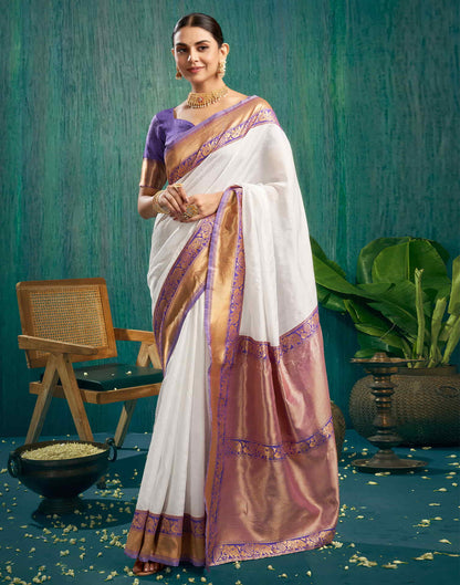 White Woven Kanjivaram Silk Saree