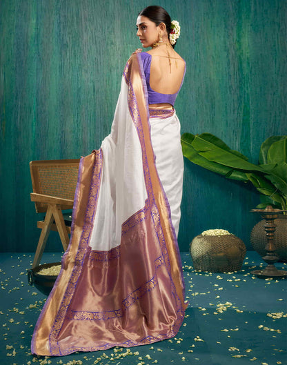 White Woven Kanjivaram Silk Saree