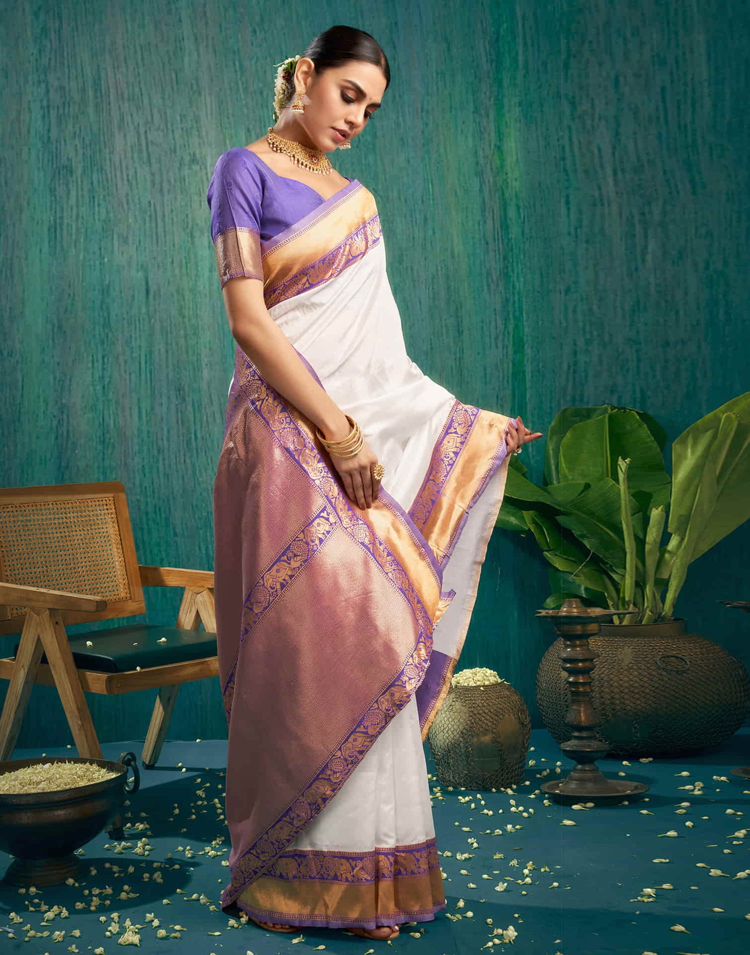 White Woven Kanjivaram Silk Saree