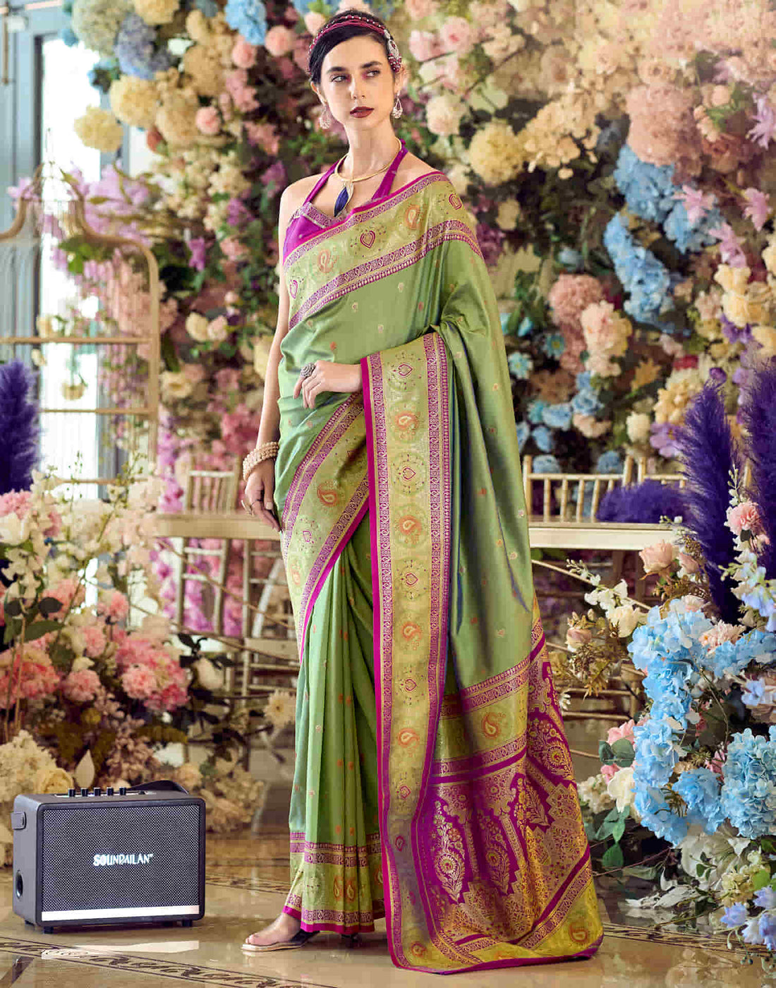 Pista Green Silk Woven Banarasi Saree