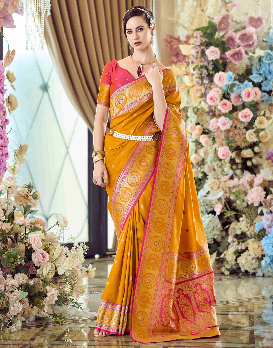 Turmeric Yellow Silk Woven Banarasi Saree