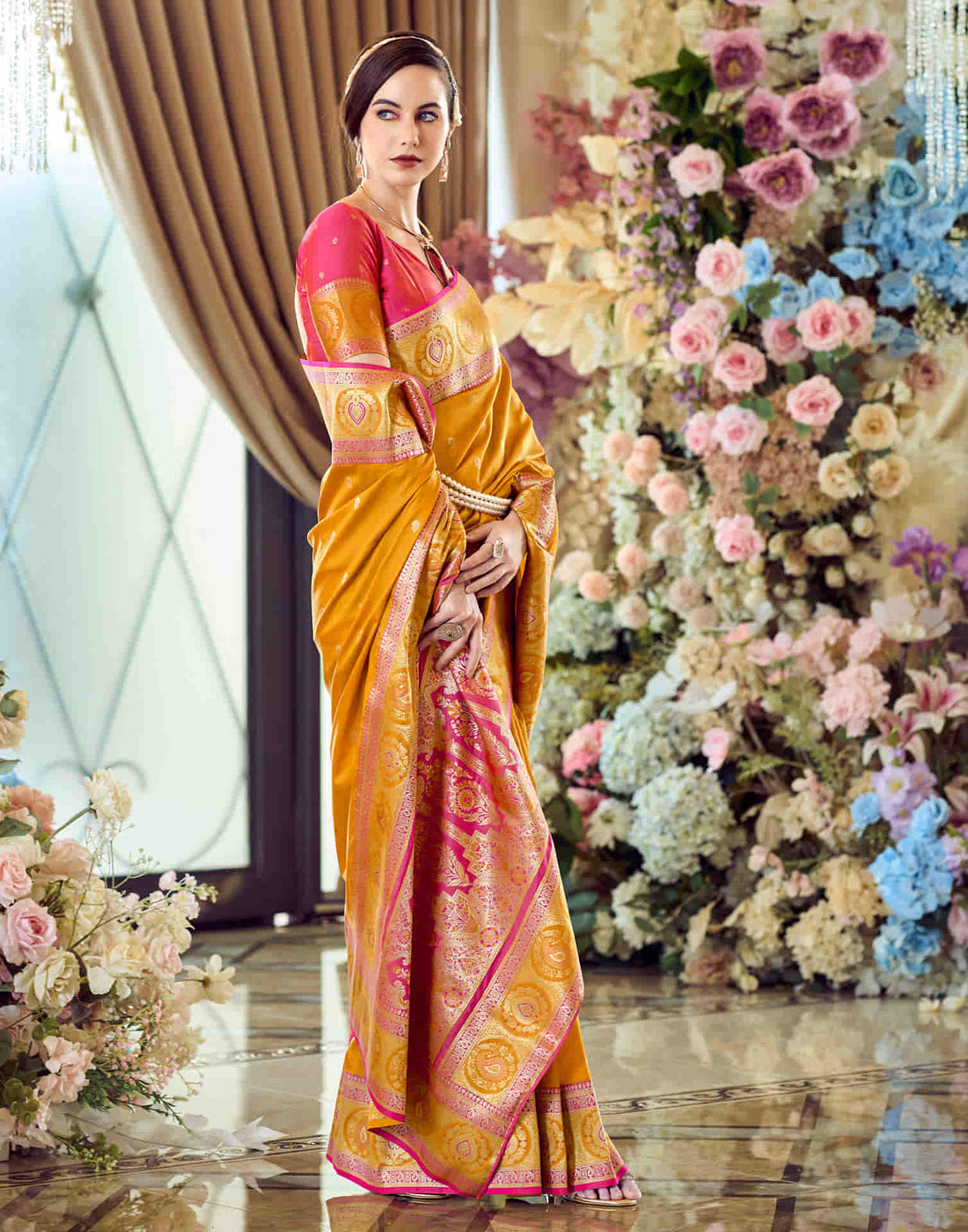 Turmeric Yellow Silk Woven Banarasi Saree