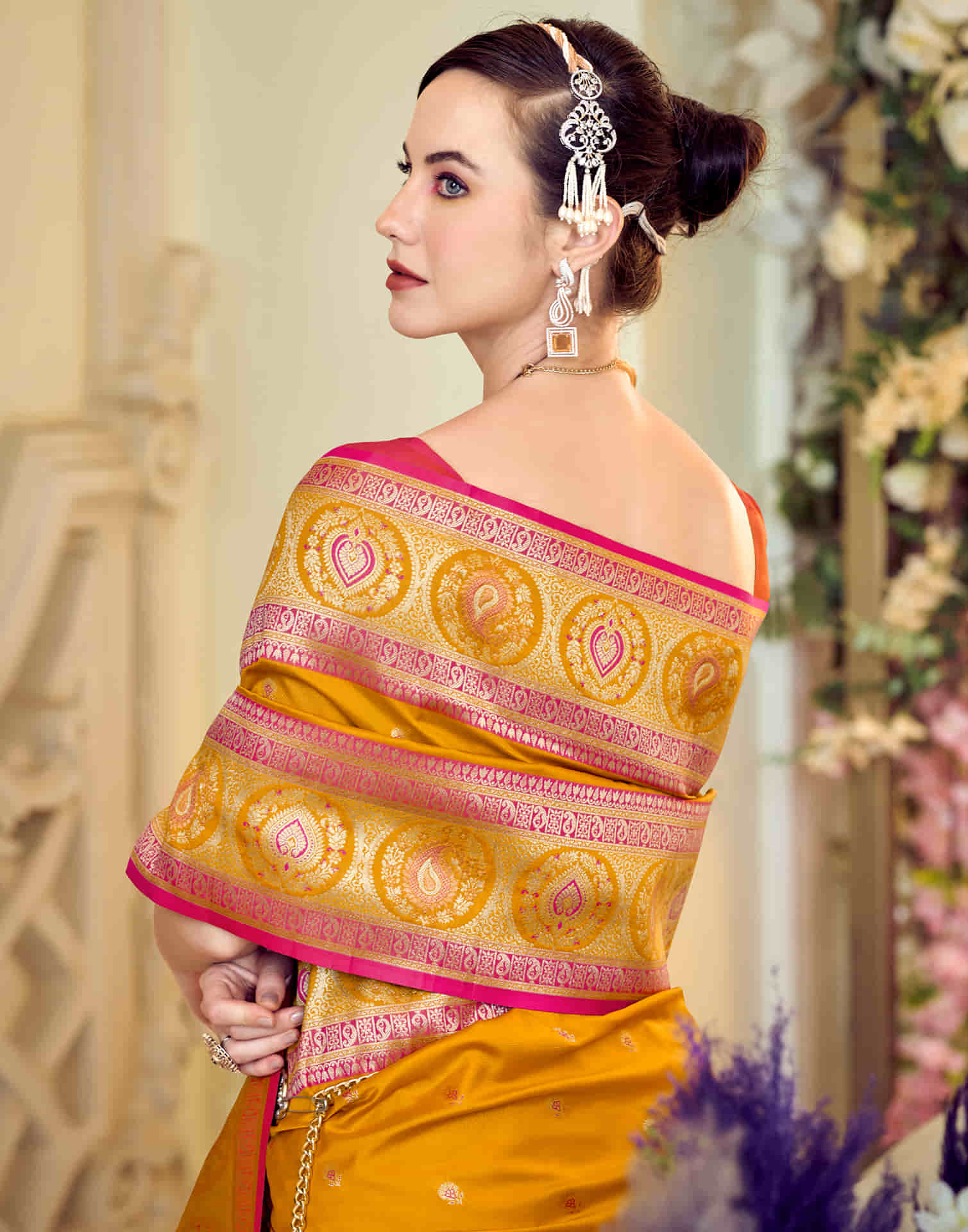 Turmeric Yellow Silk Woven Banarasi Saree