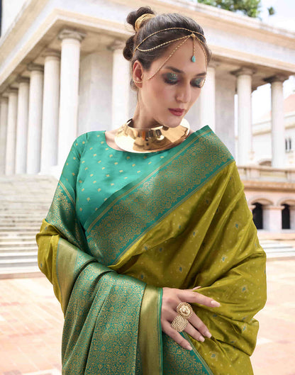 Lime Green Silk Woven Banarasi Saree