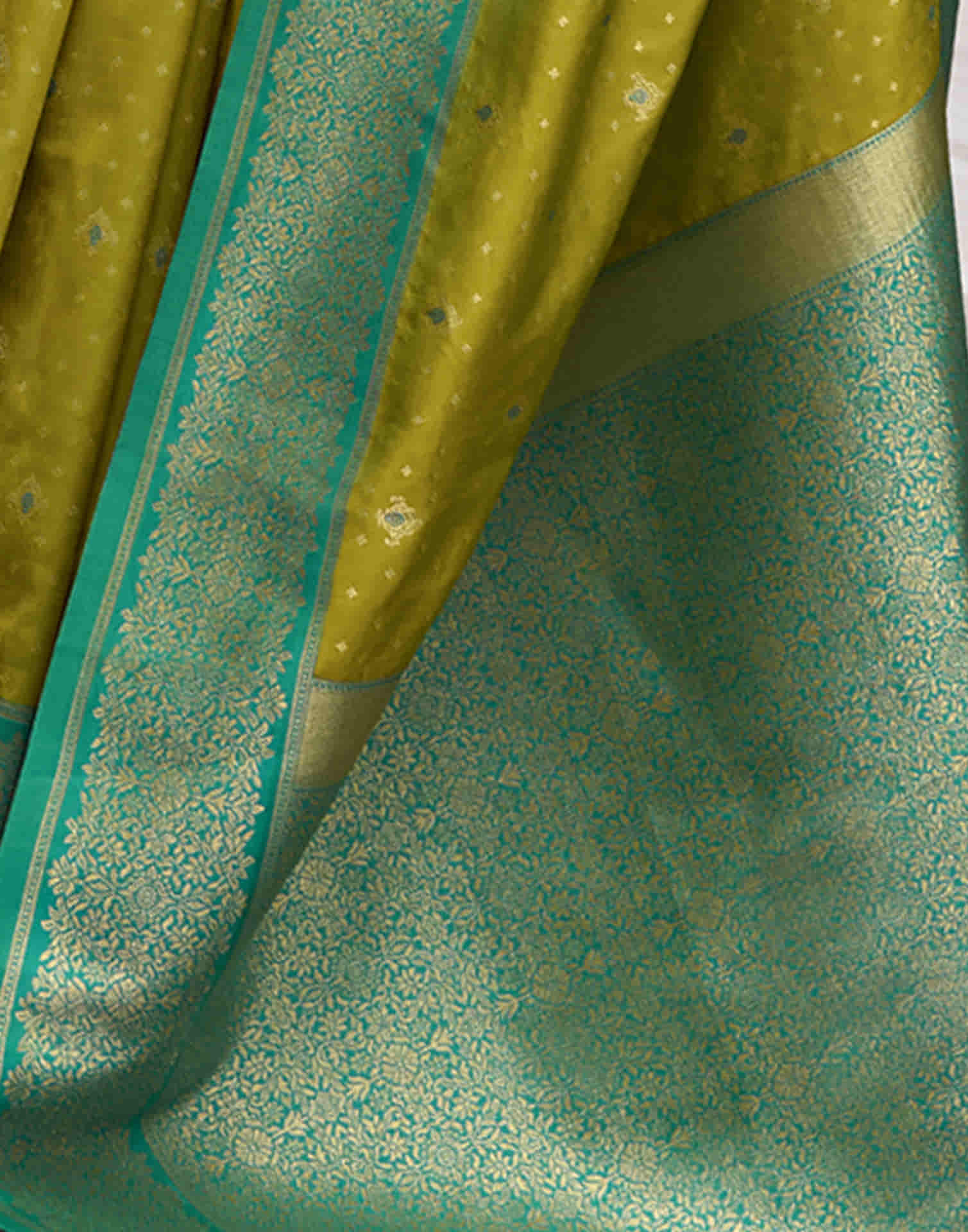 Lime Green Silk Woven Banarasi Saree