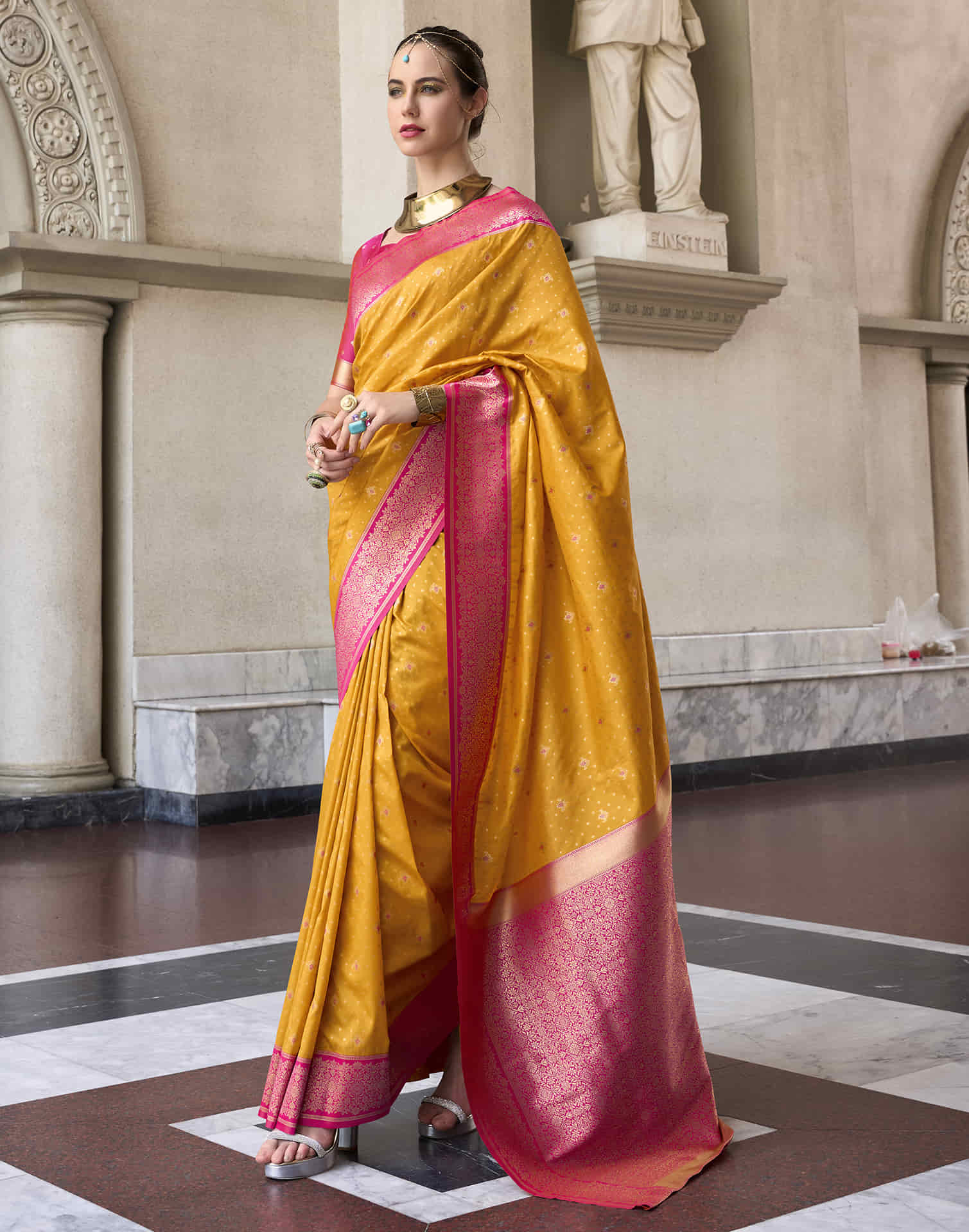 Turmeric Yellow Silk Woven Banarasi Saree