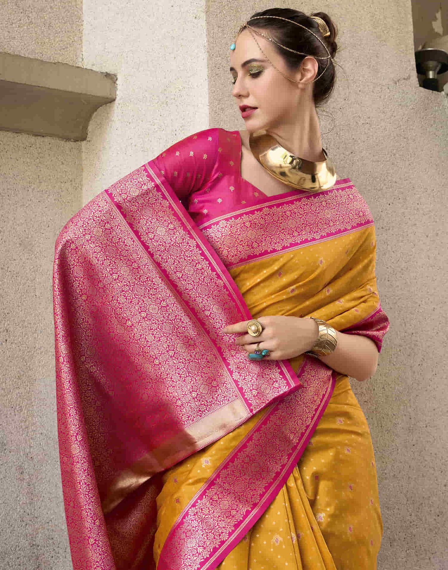 Turmeric Yellow Silk Woven Banarasi Saree