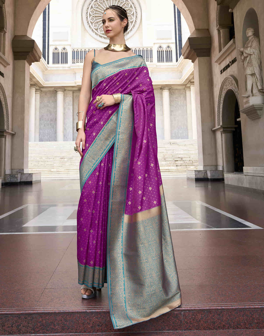 Dark Magenta Silk Woven Banarasi Saree