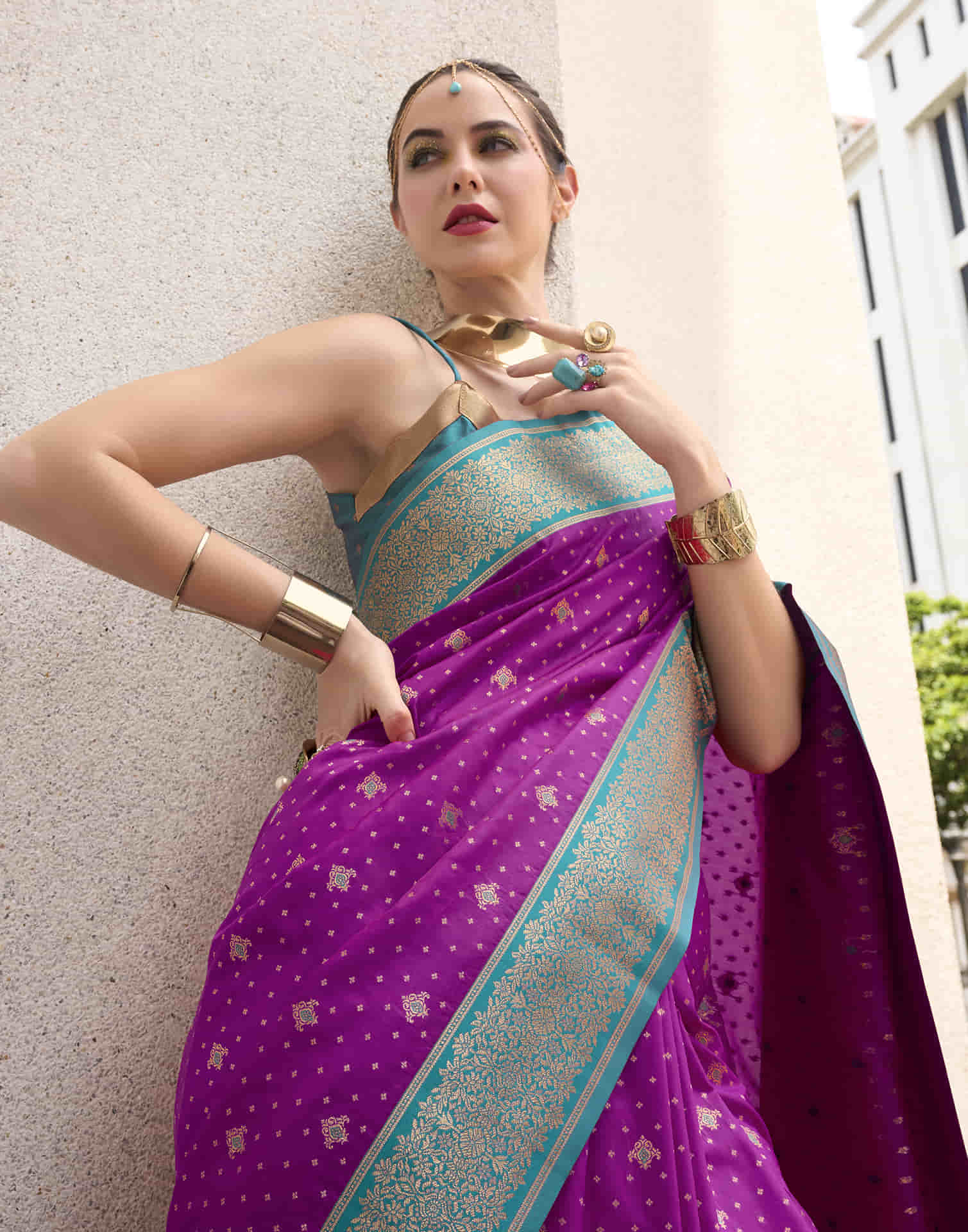 Dark Magenta Silk Woven Banarasi Saree