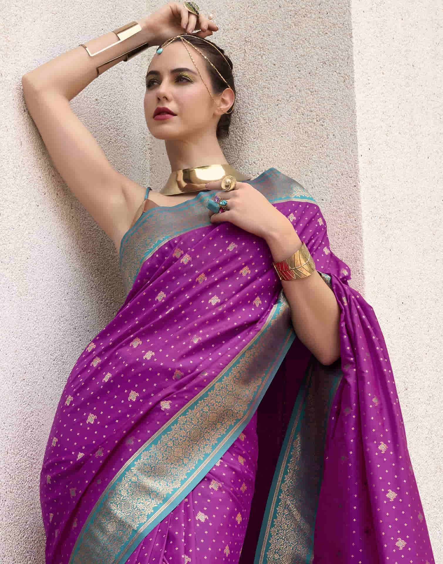 Dark Magenta Silk Woven Banarasi Saree