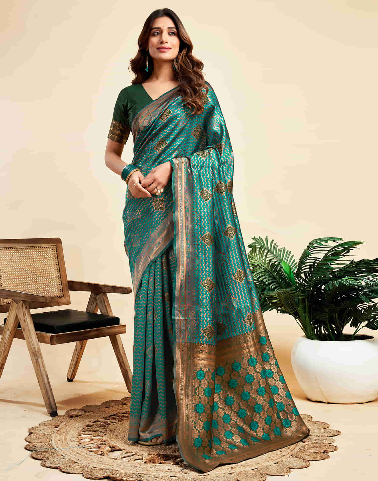 Peacock Blue Silk Woven Banarasi Saree