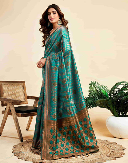 Peacock Blue Silk Woven Banarasi Saree