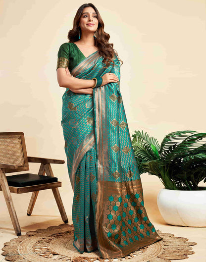 Peacock Blue Silk Woven Banarasi Saree