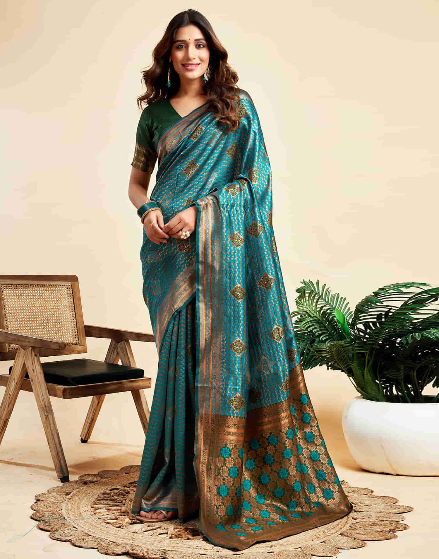 Peacock Blue Silk Woven Banarasi Saree