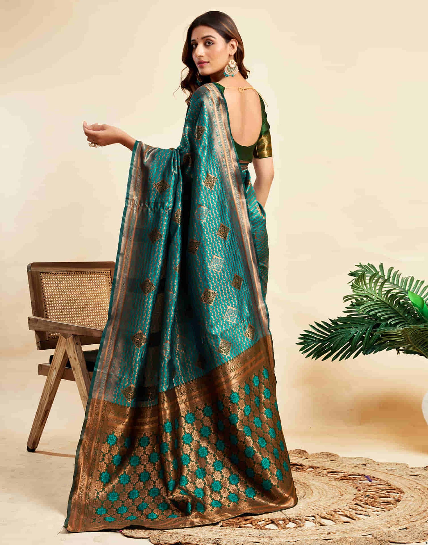 Peacock Blue Silk Woven Banarasi Saree