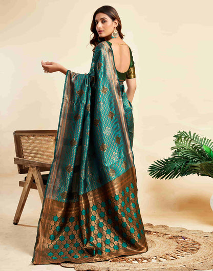 Peacock Blue Silk Woven Banarasi Saree