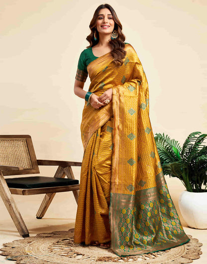 Turmeric Yellow Silk Woven Banarasi Saree