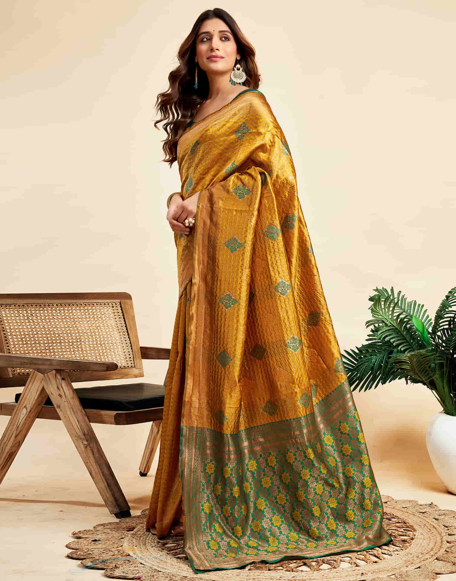 Turmeric Yellow Silk Woven Banarasi Saree