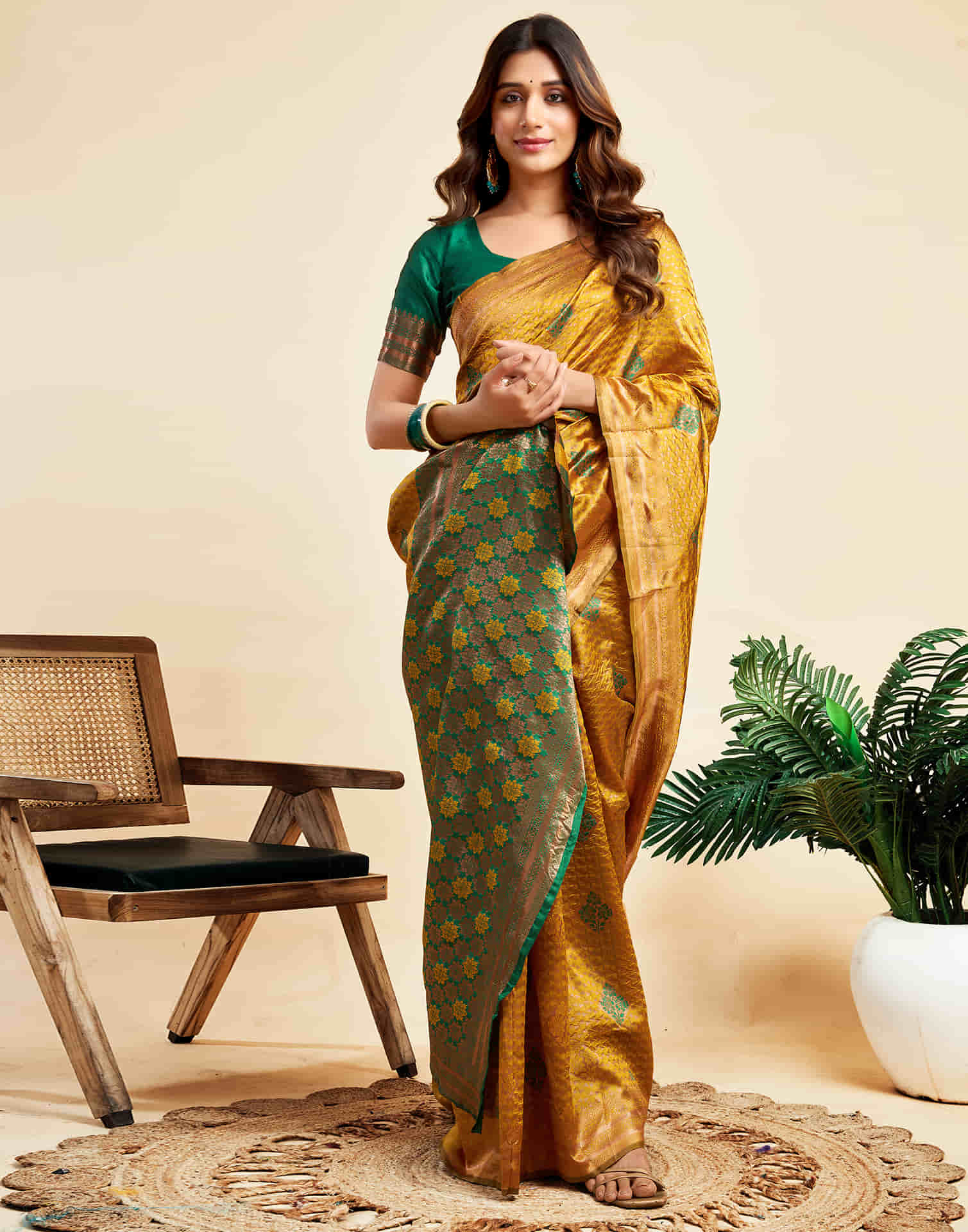 Turmeric Yellow Silk Woven Banarasi Saree