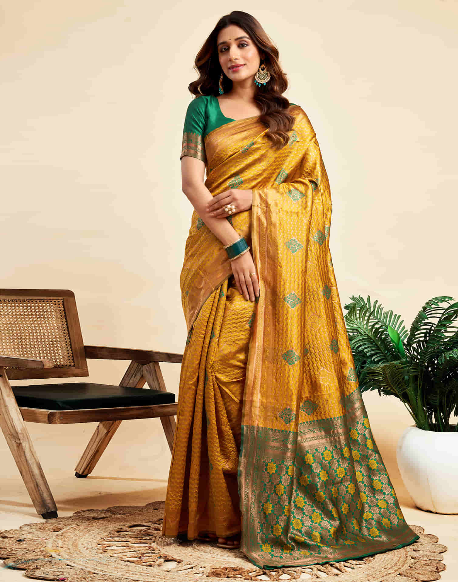 Turmeric Yellow Silk Woven Banarasi Saree