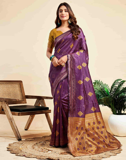 Wine Silk Woven Banarasi Saree