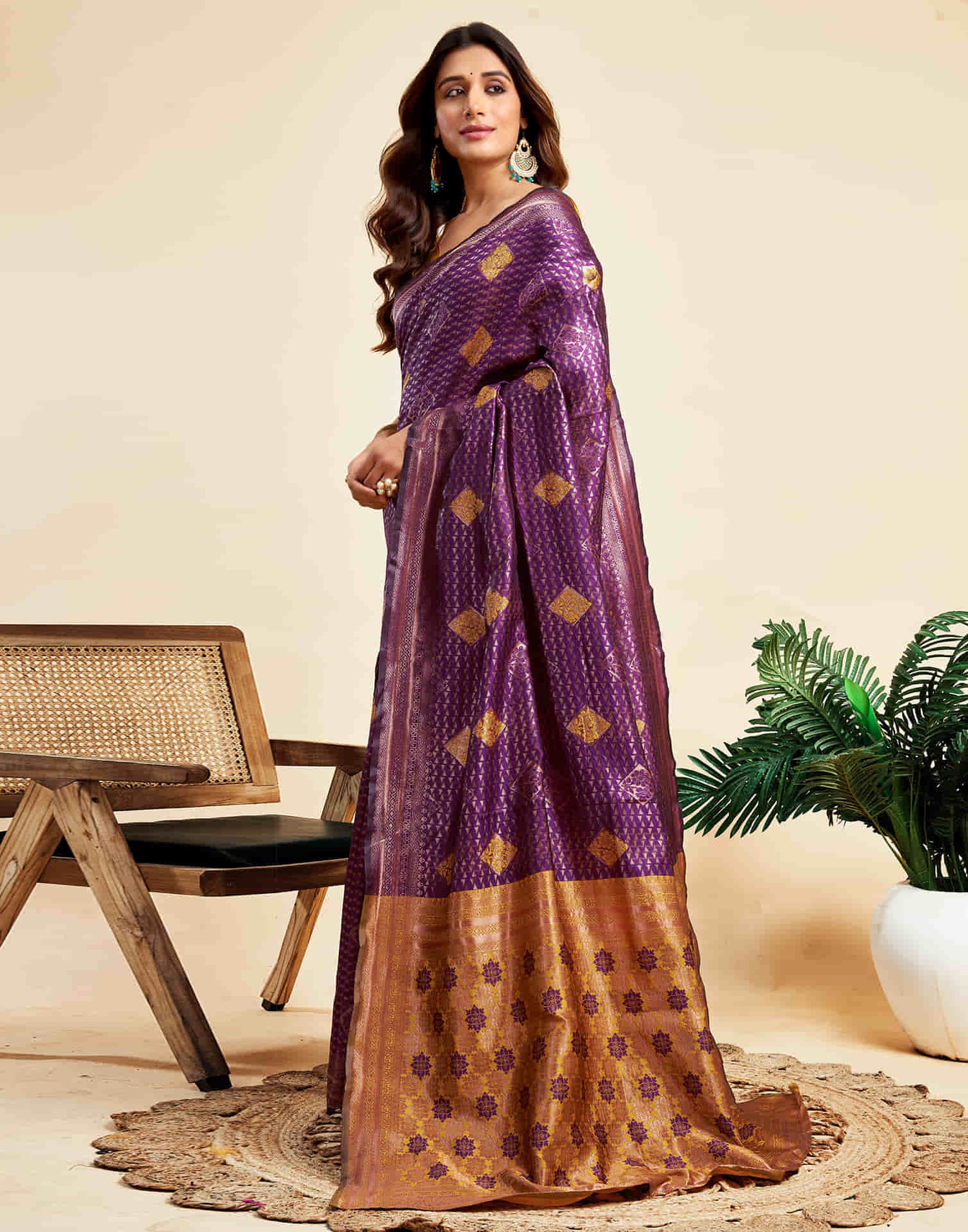 Wine Silk Woven Banarasi Saree