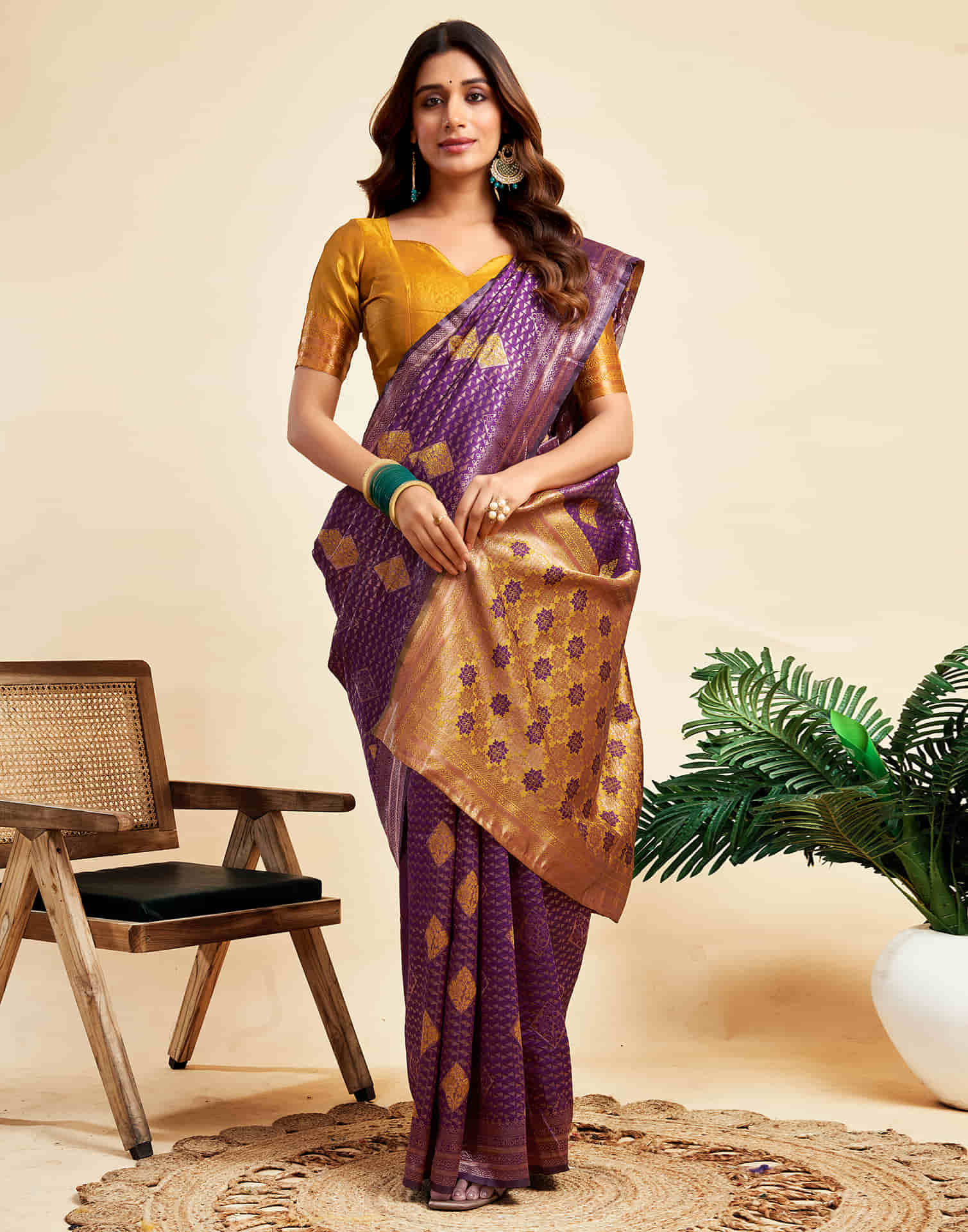 Wine Silk Woven Banarasi Saree