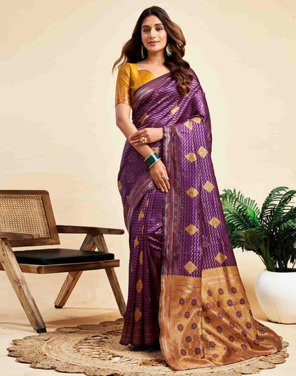 Wine Silk Woven Banarasi Saree