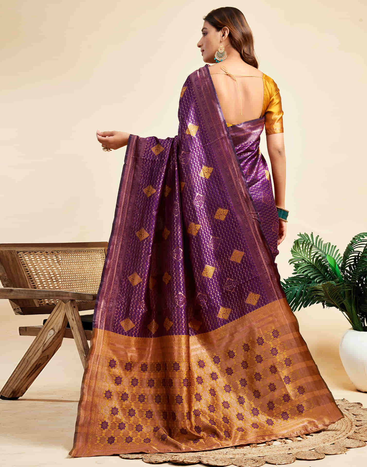 Wine Silk Woven Banarasi Saree