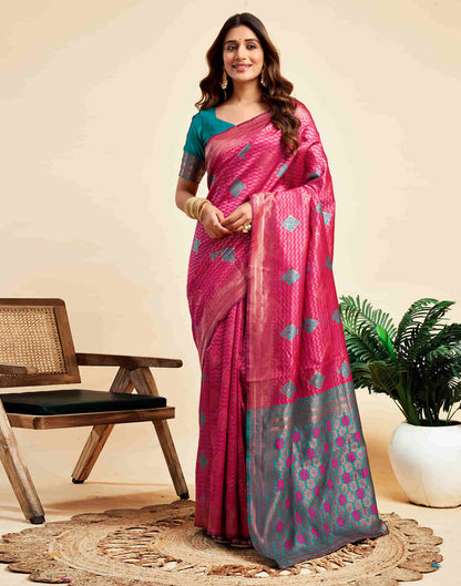 Rani Pink Silk Woven Banarasi Saree