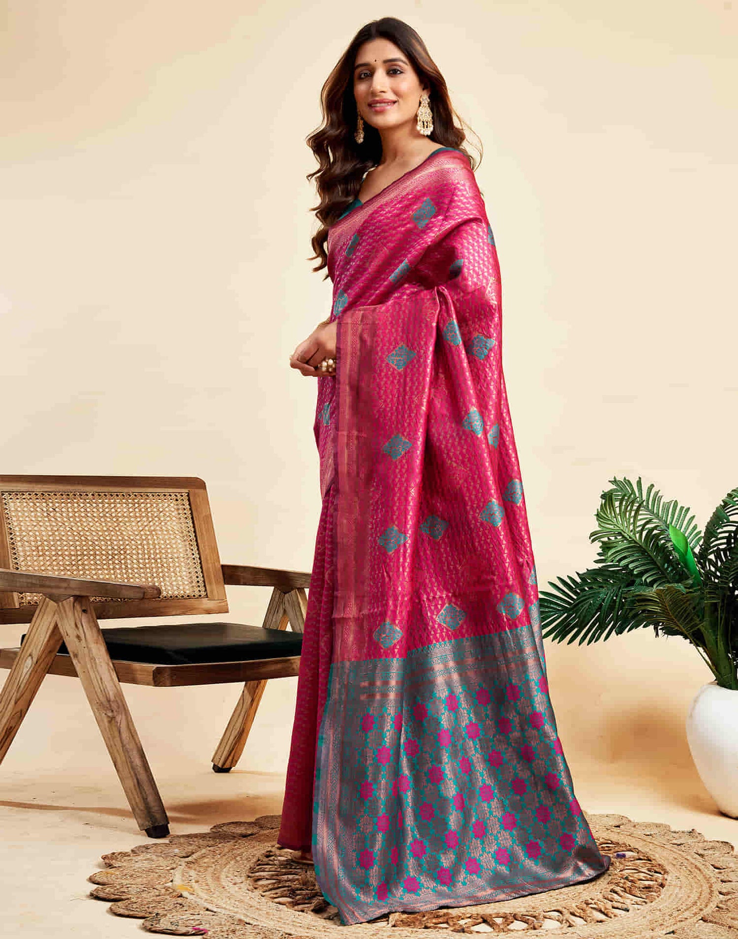 Rani Pink Silk Woven Banarasi Saree