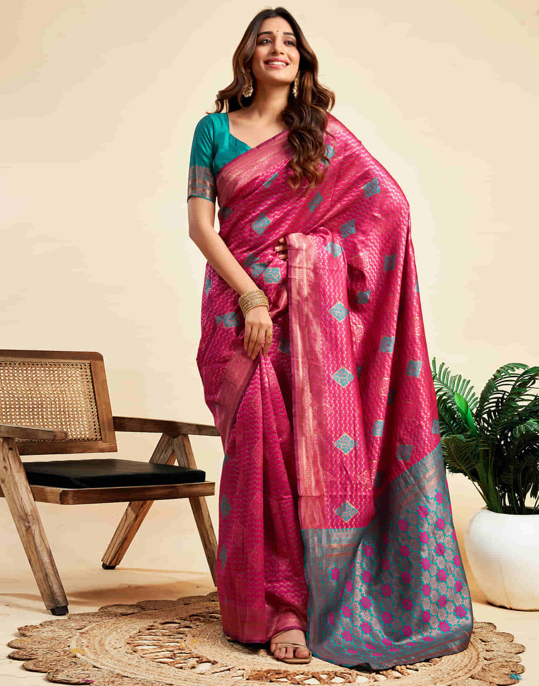 Rani Pink Silk Woven Banarasi Saree