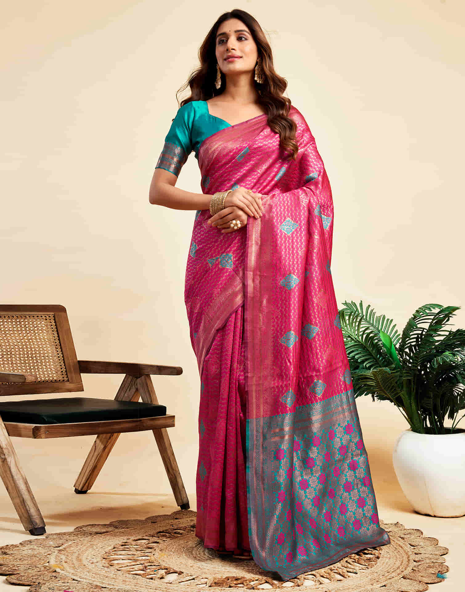 Rani Pink Silk Woven Banarasi Saree