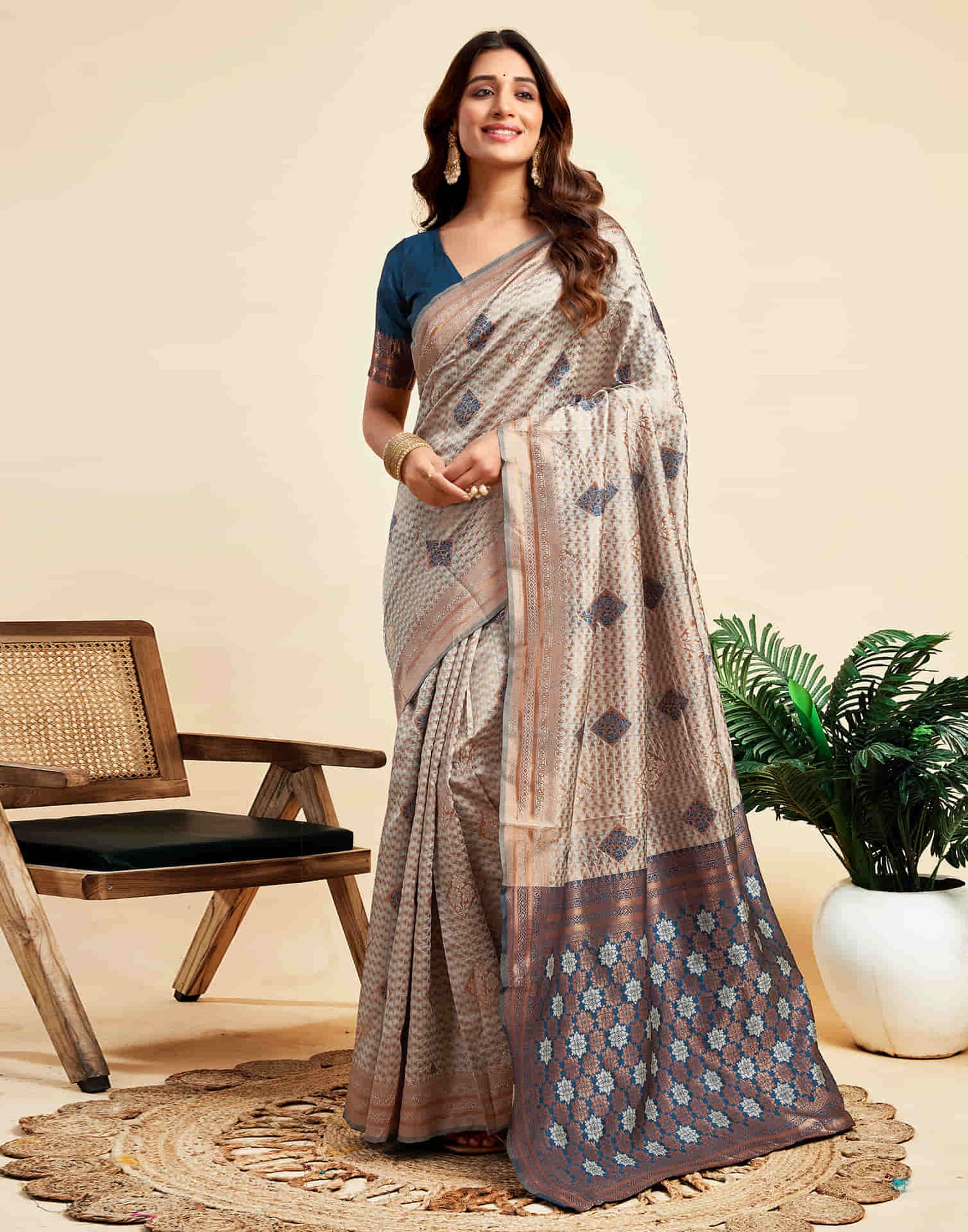 Grey Silk Woven Banarasi Saree