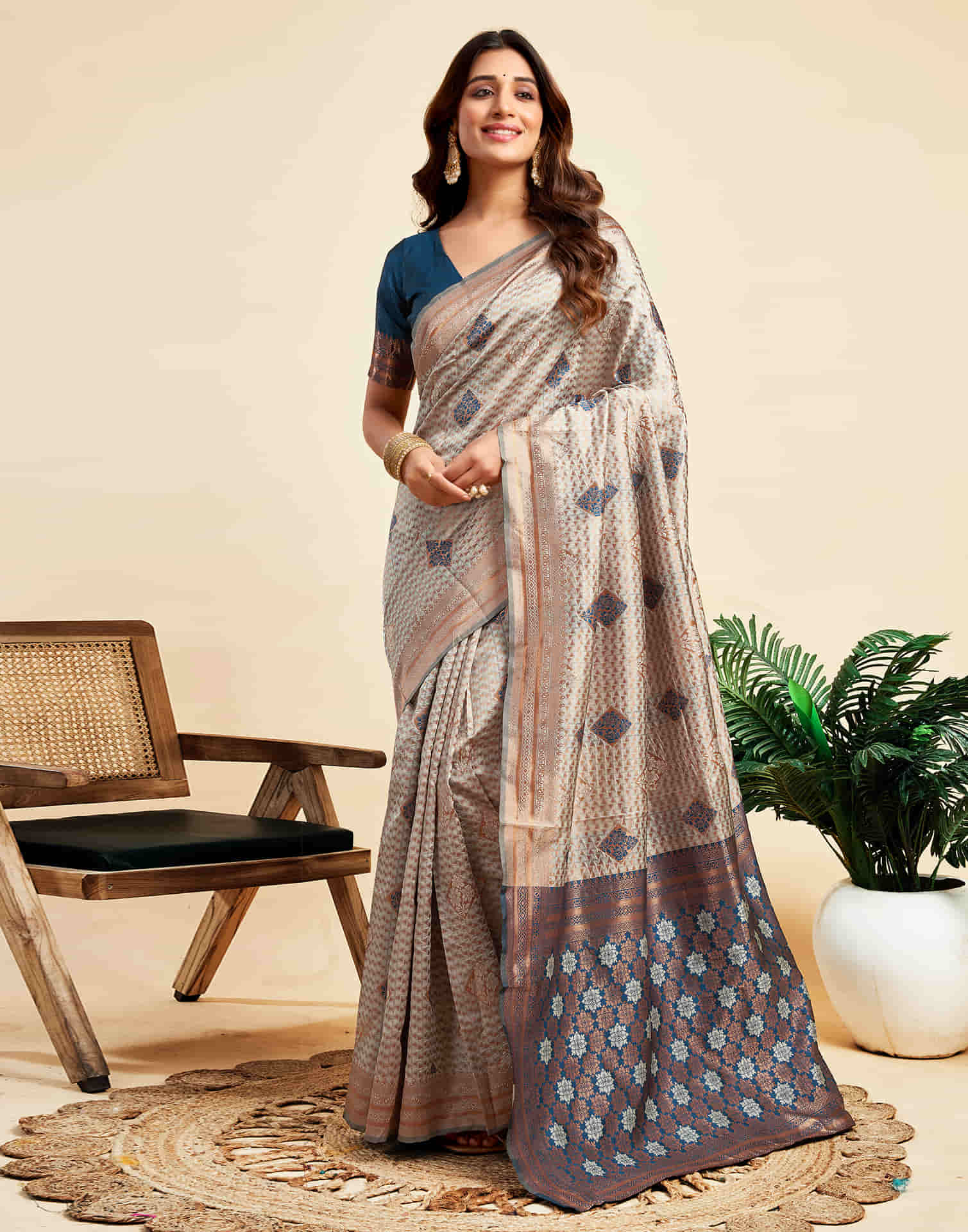 Grey Silk Woven Banarasi Saree